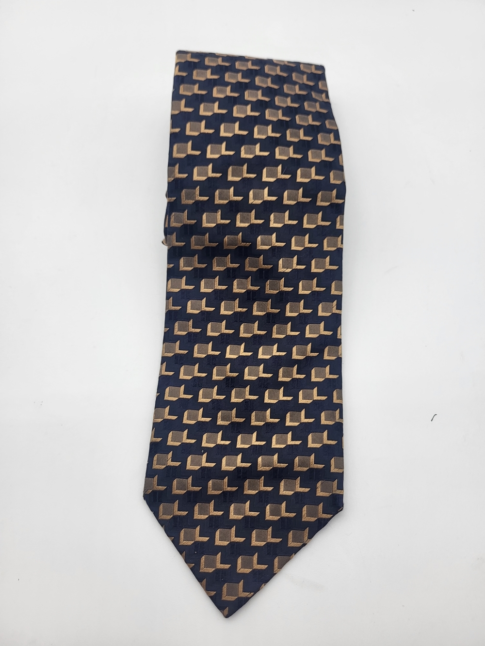 Paolo Da Ponte Navy Silk Tie with Gold Geometric Pattern